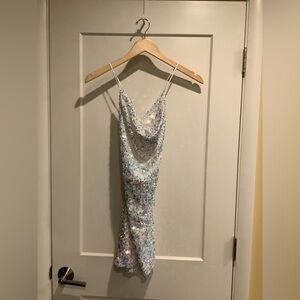 Lucy in the Sky White Iridescent Sequin Backless Mini Dress